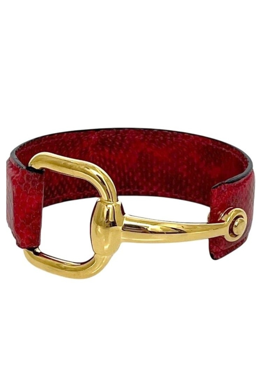 Gucci Bangle Horsebit Bracelet Leather Metal Red Vintage